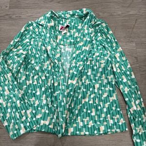 Femme Of Dallas Teal Geometric Open Front Jacket | Size 14.5